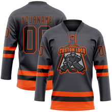 Load image into Gallery viewer, Custom Steel Gray Black-Orange Hockey Lace Neck Jersey
