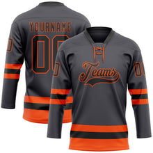 Load image into Gallery viewer, Custom Steel Gray Black-Orange Hockey Lace Neck Jersey
