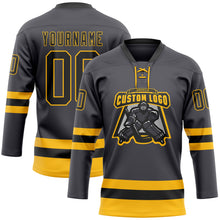 Load image into Gallery viewer, Custom Steel Gray Black-Gold Hockey Lace Neck Jersey
