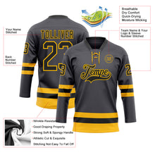 Load image into Gallery viewer, Custom Steel Gray Black-Gold Hockey Lace Neck Jersey
