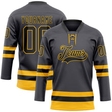 Load image into Gallery viewer, Custom Steel Gray Black-Gold Hockey Lace Neck Jersey
