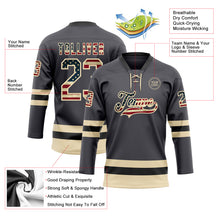 Load image into Gallery viewer, Custom Steel Gray Vintage USA Flag Cream-Black Hockey Lace Neck Jersey
