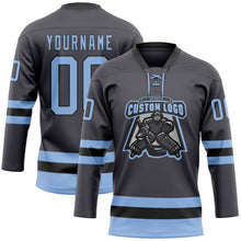 Load image into Gallery viewer, Custom Steel Gray Light Blue-Black Hockey Lace Neck Jersey
