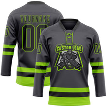 Load image into Gallery viewer, Custom Steel Gray Black-Neon Green Hockey Lace Neck Jersey
