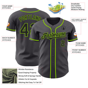 Custom Steel Gray Black-Neon Green Authentic Baseball Jersey