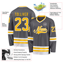 Load image into Gallery viewer, Custom Steel Gray Gold-White Hockey Jersey
