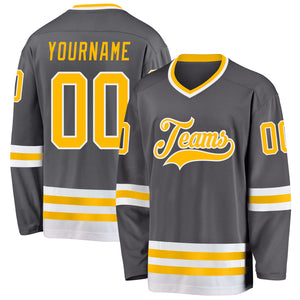 Custom Steel Gray Gold-White Hockey Jersey