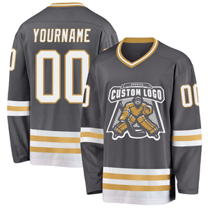 Custom Steel Gray White-Old Gold Hockey Jersey