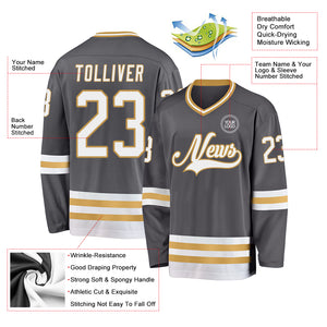 Custom Steel Gray White-Old Gold Hockey Jersey