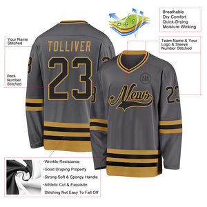 Custom Steel Gray Black-Old Gold Hockey Jersey