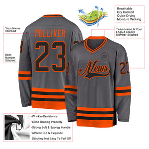 Custom Steel Gray Black-Orange Hockey Jersey