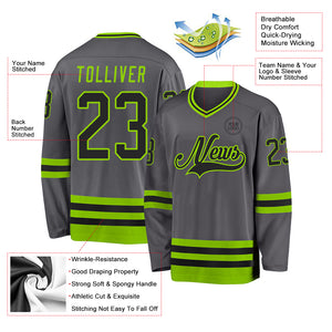 Custom Steel Gray Black-Neon Green Hockey Jersey