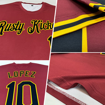 Custom Burgundy Black-Gold Performance T-Shirt