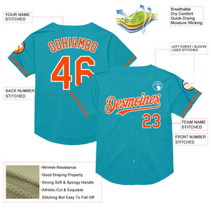 Custom Teal Orange-White Mesh Authentic Throwback Baseball Jersey