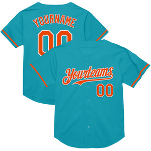 Custom Teal Orange-White Mesh Authentic Throwback Baseball Jersey