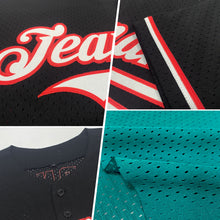 Load image into Gallery viewer, Custom Teal Black-Orange Mesh Authentic Throwback Baseball Jersey
