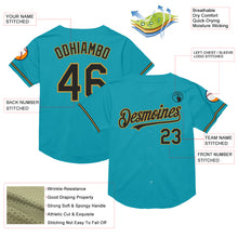 Load image into Gallery viewer, Custom Teal Black-Old Gold Mesh Authentic Throwback Baseball Jersey
