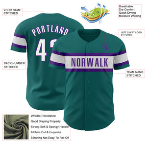 Custom Teal White-Purple Authentic Baseball Jersey