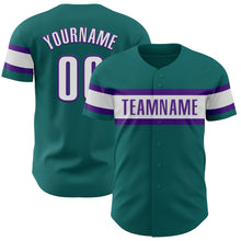 Load image into Gallery viewer, Custom Teal White-Purple Authentic Baseball Jersey
