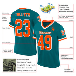 Custom Teal Orange-White Mesh Authentic Throwback Football Jersey