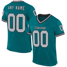 Load image into Gallery viewer, Custom Teal Gray-Black Mesh Authentic Throwback Football Jersey
