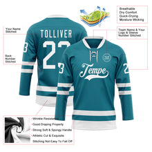 Load image into Gallery viewer, Custom Teal White Hockey Lace Neck Jersey
