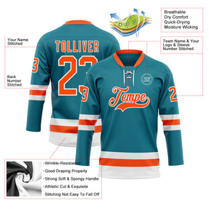 Custom Teal Orange-White Hockey Lace Neck Jersey