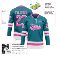 Load image into Gallery viewer, Custom Teal Pink-White Hockey Lace Neck Jersey
