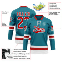 Load image into Gallery viewer, Custom Teal Red-White Hockey Lace Neck Jersey
