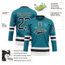 Load image into Gallery viewer, Custom Teal Black-White Hockey Lace Neck Jersey
