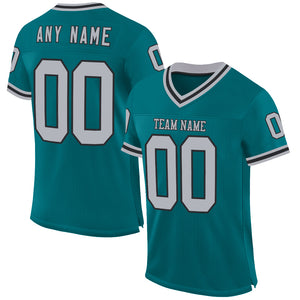 Custom Teal Gray-Black Mesh Authentic Throwback Football Jersey