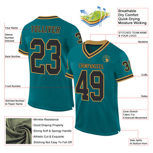 Custom Teal Black-Old Gold Mesh Authentic Throwback Football Jersey