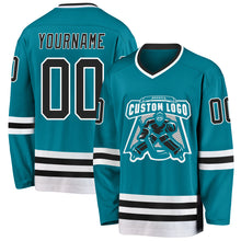 Load image into Gallery viewer, Custom Teal Black-White Hockey Jersey
