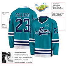 Load image into Gallery viewer, Custom Teal Navy-White Hockey Jersey
