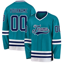 Load image into Gallery viewer, Custom Teal Navy-White Hockey Jersey
