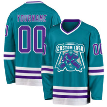 Load image into Gallery viewer, Custom Teal Purple-White Hockey Jersey
