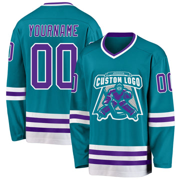 Custom Teal Purple-White Hockey Jersey