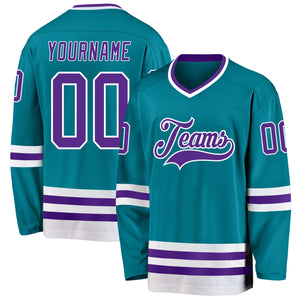 Custom Teal Purple-White Hockey Jersey