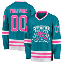 Load image into Gallery viewer, Custom Teal Pink-White Hockey Jersey
