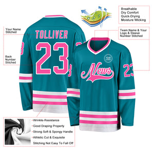 Custom Teal Pink-White Hockey Jersey