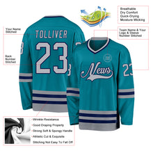 Load image into Gallery viewer, Custom Teal Gray-Navy Hockey Jersey
