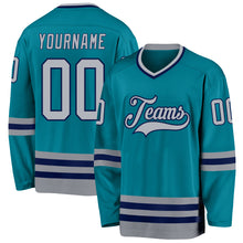 Load image into Gallery viewer, Custom Teal Gray-Navy Hockey Jersey
