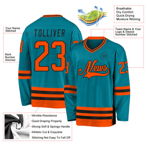 Custom Teal Orange-Black Hockey Jersey