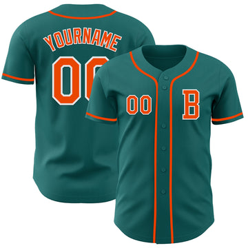 Custom Teal Orange-White Authentic Baseball Jersey