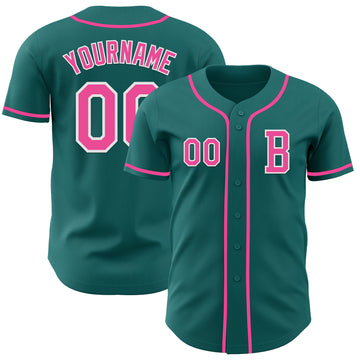 Custom Teal Pink-White Authentic Baseball Jersey