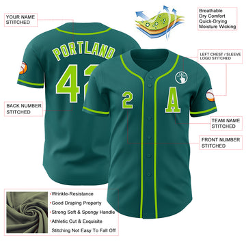 Custom Teal Neon Green-White Authentic Baseball Jersey