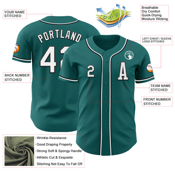 Custom Teal White-Black Authentic Baseball Jersey