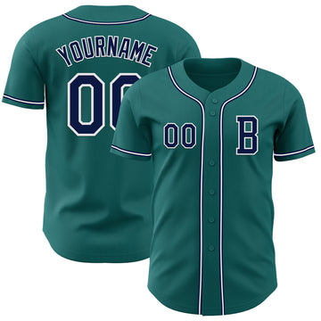 Custom Teal Navy-White Authentic Baseball Jersey