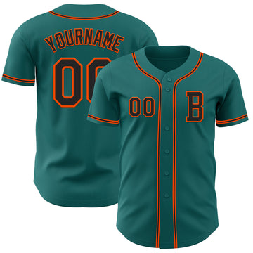 Custom Teal Black-Orange Authentic Baseball Jersey