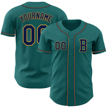 Custom Teal Navy-Old Gold Authentic Baseball Jersey